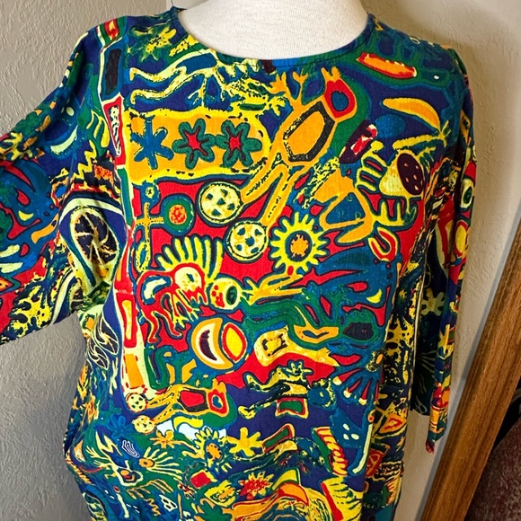 Amato Rizzi | Blue & Green Abstract Geo Oversize Shift Dress, Large - Picture 7 of 9